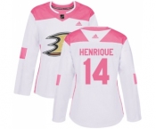 Women's Adidas Anaheim Ducks #14 Adam Henrique Authentic White-Pink Fashion NHL Jersey