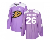 Youth Adidas Anaheim Ducks #26 Brandon Montour Purple Authentic Fights Cancer Stitched NHL Jersey