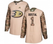 Youth Anaheim Ducks #1 Lukas Dostal Authentic Camo Veterans Day Practice Hockey Jersey