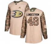 Youth Anaheim Ducks #48 Isac Lundestrom Authentic Camo Veterans Day Practice Hockey Jersey