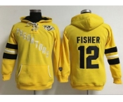 Women Nashville Predators #12 Mike Fisher Yellow Old Time Heidi Hoodie NHL Hoodie