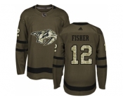 Youth Adidas Nashville Predators #12 Mike Fisher Green Salute to Service Stitched NHL Jersey