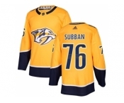 Youth Adidas Nashville Predators #76 P.K Subban Yellow Home Authentic Stitched NHL Jersey