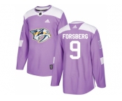 Youth Adidas Nashville Predators #9 Filip Forsberg Purple Authentic Fights Cancer Stitched NHL Jersey