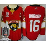 Men's Florida Panthers #16 Aleksander Barkov Red 2025 Stanley Cup Champions Authentic Jersey