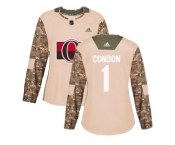 Women Adidas Buffalo Sabres #1 Mike Condon Camo Authentic 2017 Veterans Day Stitched NHL Jersey