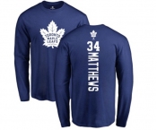 NHL Adidas Toronto Maple Leafs #34 Auston Matthews Royal Blue Backer Long Sleeve T-Shirt