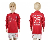 Bayern Munchen #25 Muller Home Long Sleeves Kid Soccer Club Jersey