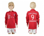 Bayern Munchen #9 Lewandowski Home Long Sleeves Kid Soccer Club Jersey