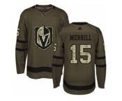 Men Adidas Vegas Golden Knights #15 Jon Merrill Authentic Green Salute to Service NHL Jersey
