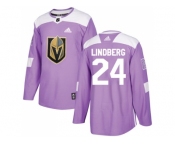 Men Adidas Vegas Golden Knights #24 Oscar Lindberg Purple Authentic Fights Cancer Stitched NHL Jersey