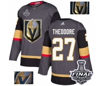 Men Adidas Vegas Golden Knights #27 Shea Theodore Authentic Gray Fashion Gold 2018 Stanley Cup Final NHL Jersey