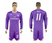 Real Madrid #11 Bale Away Long Sleeves Soccer Club Jersey 1