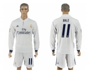 Real Madrid #11 Bale White Home Long Sleeves Soccer Club Jersey 1
