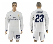 Real Madrid #23 Beckham White Home Long Sleeves Soccer Club Jersey