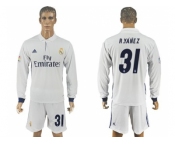 Real Madrid #31 R.Yanez White Home Long Sleeves Soccer Club Jersey 1