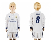 Real Madrid #8 Kroos Home Long Sleeves Kid Soccer Club Jersey