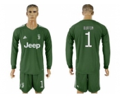 Juventus #1 Buffon Green Goalkeeper Long Sleeves Soccer Club Jersey