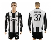 Juventus #37 Pereyra Home Long Sleeves Soccer Club Jersey