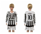 Juventus #10 Pogba Home Long Sleeves Kid Soccer Club Jersey1