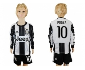 Juventus #10 Pogba Home Long Sleeves Kid Soccer Club Jersey