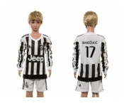 Juventus #17 Mandzukic Home Long Sleeves Kid Soccer Club Jersey