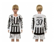 Juventus #37 Pereyra Home Long Sleeves Kid Soccer Club Jersey