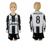 Juventus #8 Marchisio Home Long Sleeves Kid Soccer Club Jersey