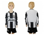 Juventus Blank Home Long Sleeves Kid Soccer Club Jersey