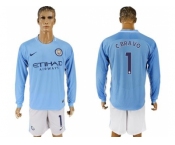 Manchester City #1 C.Bravo Home Long Sleeves Soccer Club Jersey