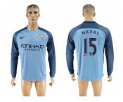 Manchester City #15 Navas Home Long Sleeves Soccer Club Jersey1
