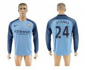 Manchester City #24 Stones Home Long Sleeves Soccer Club Jersey1