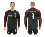 Manchester City #3 Sagna Away Long Sleeves Soccer Club Jersey