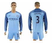 Manchester City #3 Sagna Home Long Sleeves Soccer Club Jersey