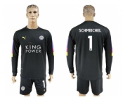 Leicester City #1 Schmeichel Black Goalkeeper Long Sleeves Soccer Club Jersey