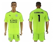 Leicester City #1 Schmeichel Shiny Green Goalkeeper Soccer Club Jersey