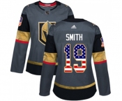 Women Adidas Vegas Golden Knights #19 Reilly Smith Authentic Gray USA Flag Fashion NHL Jersey