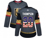 Women Adidas Vegas Golden Knights #20 Paul Thompson Authentic Gray USA Flag Fashion NHL Jersey