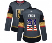 Women Adidas Vegas Golden Knights #21 Cody Eakin Authentic Gray USA Flag Fashion NHL Jersey