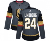 Women Adidas Vegas Golden Knights #24 Oscar Lindberg Authentic Gray Home NHL Jersey