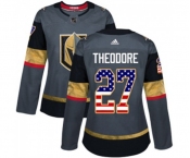 Women Adidas Vegas Golden Knights #27 Shea Theodore Authentic Gray USA Flag Fashion NHL Jersey