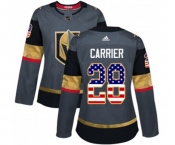 Women Adidas Vegas Golden Knights #28 William Carrier Authentic Gray USA Flag Fashion NHL Jersey