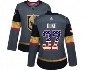 Women Adidas Vegas Golden Knights #37 Reid Duke Authentic Gray USA Flag Fashion NHL Jersey