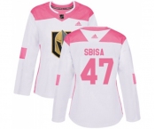 Women Adidas Vegas Golden Knights #47 Luca Sbisa Authentic White Pink Fashion NHL Jersey