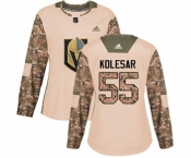 Women Adidas Vegas Golden Knights #55 Keegan Kolesar Authentic Camo Veterans Day Practice NHL Jersey