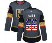 Women Adidas Vegas Golden Knights #56 Erik Haula Authentic Gray USA Flag Fashion NHL Jersey