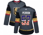 Women Adidas Vegas Golden Knights #57 David Perron Authentic Gray USA Flag Fashion NHL Jersey