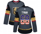 Women Adidas Vegas Golden Knights #68 T.J. Tynan Authentic Gray USA Flag Fashion NHL Jersey