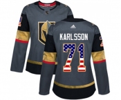 Women Adidas Vegas Golden Knights #71 William Karlsson Authentic Gray USA Flag Fashion NHL Jersey