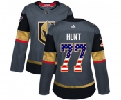 Women Adidas Vegas Golden Knights #77 Brad Hunt Authentic Gray USA Flag Fashion NHL Jersey